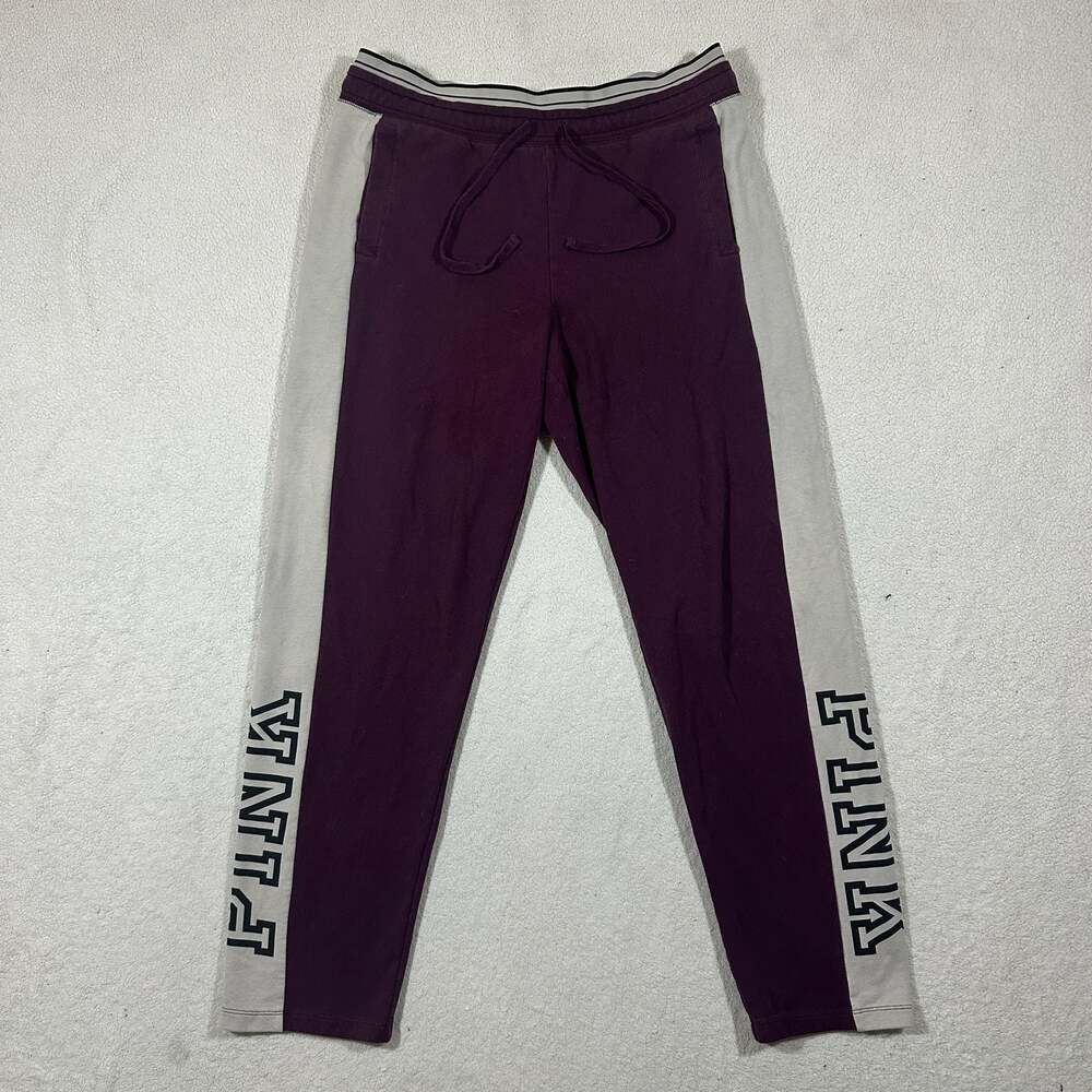 PINK Victoria’s Secret Colorblock Logo Sweatpants Burgundy Size L